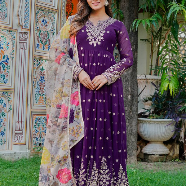 Lehenga Mart Faux Georgette Gown With Dupatta-Blue - Distacart