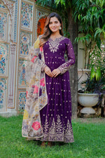 Thumbnail for Lehenga Mart Faux Georgette Gown With Dupatta-Blue - Distacart