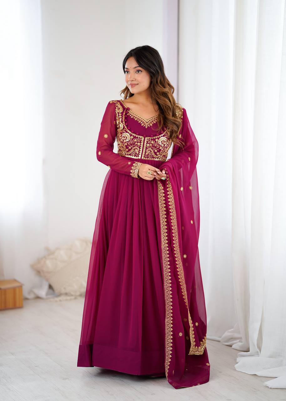 Prazu Fashion Purple Faux Georgette Embroidered Sequin Anarkali Suit - Distacart