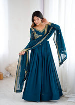 Thumbnail for Prazu Fashion Royal Blue Faux Georgette Embroidered Sequin Anarkali Suit - Distacart