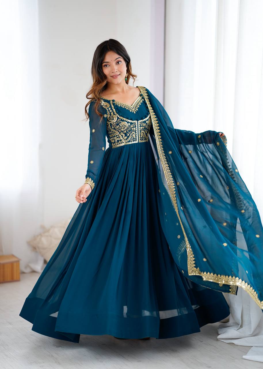 Prazu Fashion Royal Blue Faux Georgette Embroidered Sequin Anarkali Suit