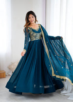 Thumbnail for Prazu Fashion Royal Blue Faux Georgette Embroidered Sequin Anarkali Suit - Distacart