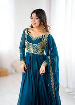 Thumbnail for Prazu Fashion Royal Blue Faux Georgette Embroidered Sequin Anarkali Suit - Distacart