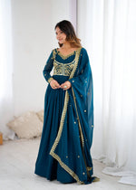 Thumbnail for Prazu Fashion Royal Blue Faux Georgette Embroidered Sequin Anarkali Suit - Distacart