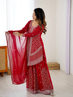 Thumbnail for Prazu Fashion Red Faux Georgette Embroidered Thread Work Plazzo Suit - Distacart
