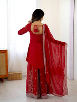 Thumbnail for Prazu Fashion Red Faux Georgette Embroidered Thread Work Plazzo Suit - Distacart
