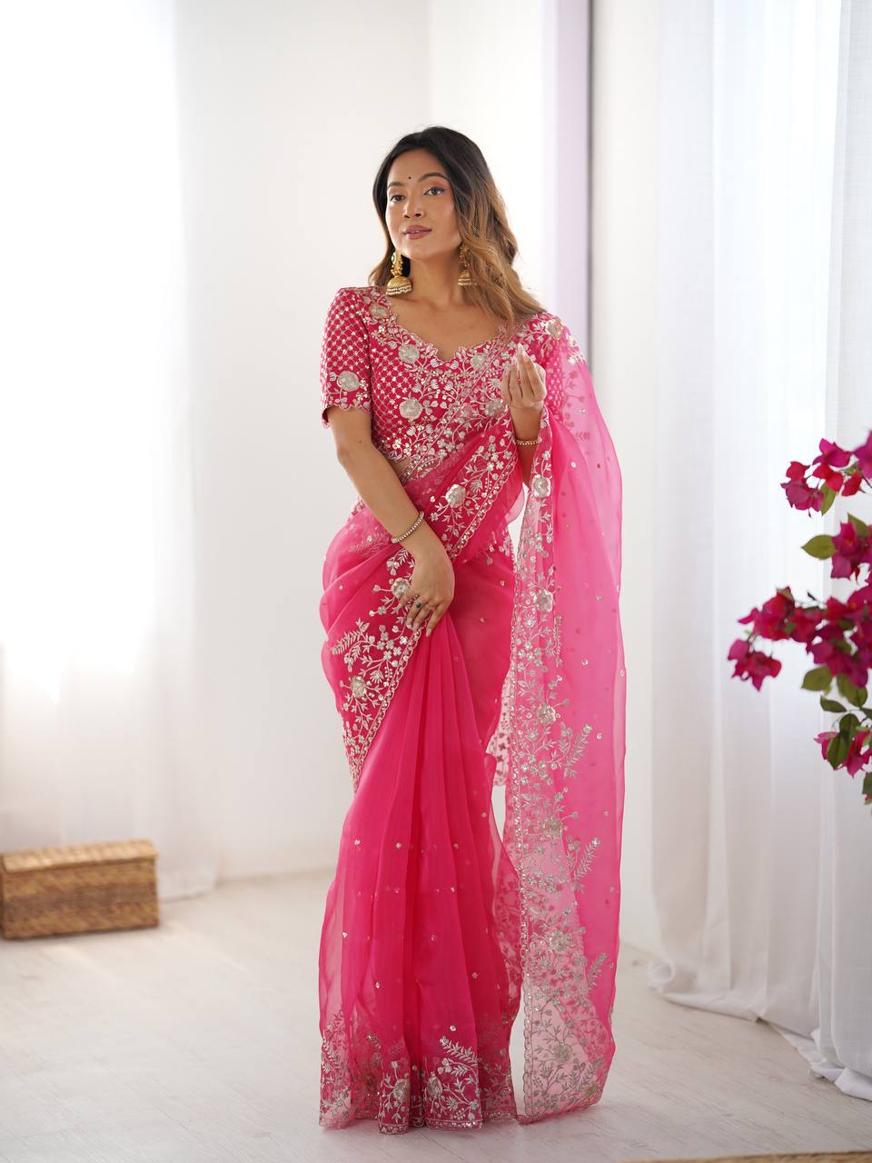 Lehenga Mart Designer Bollywood Style Party Wear Saree-Pink