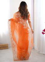 Thumbnail for Prazu Fashion Orange Thread Sequence Organza Silk Party Wear Saree - Distacart