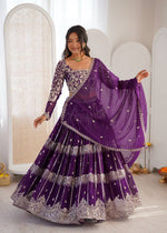Thumbnail for Lehenga Mart Gorgeous Lehenga Choli For Wedding-Purple - Dista