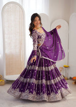 Thumbnail for Lehenga Mart Gorgeous Lehenga Choli For Wedding-Purple - Dista