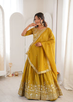 Thumbnail for Lehenga Mart Designer Shimmer Lehenga Choli For Wedding-Mustard - Dista