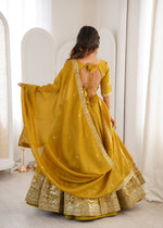 Thumbnail for Lehenga Mart Designer Shimmer Lehenga Choli For Wedding-Mustard - Dista