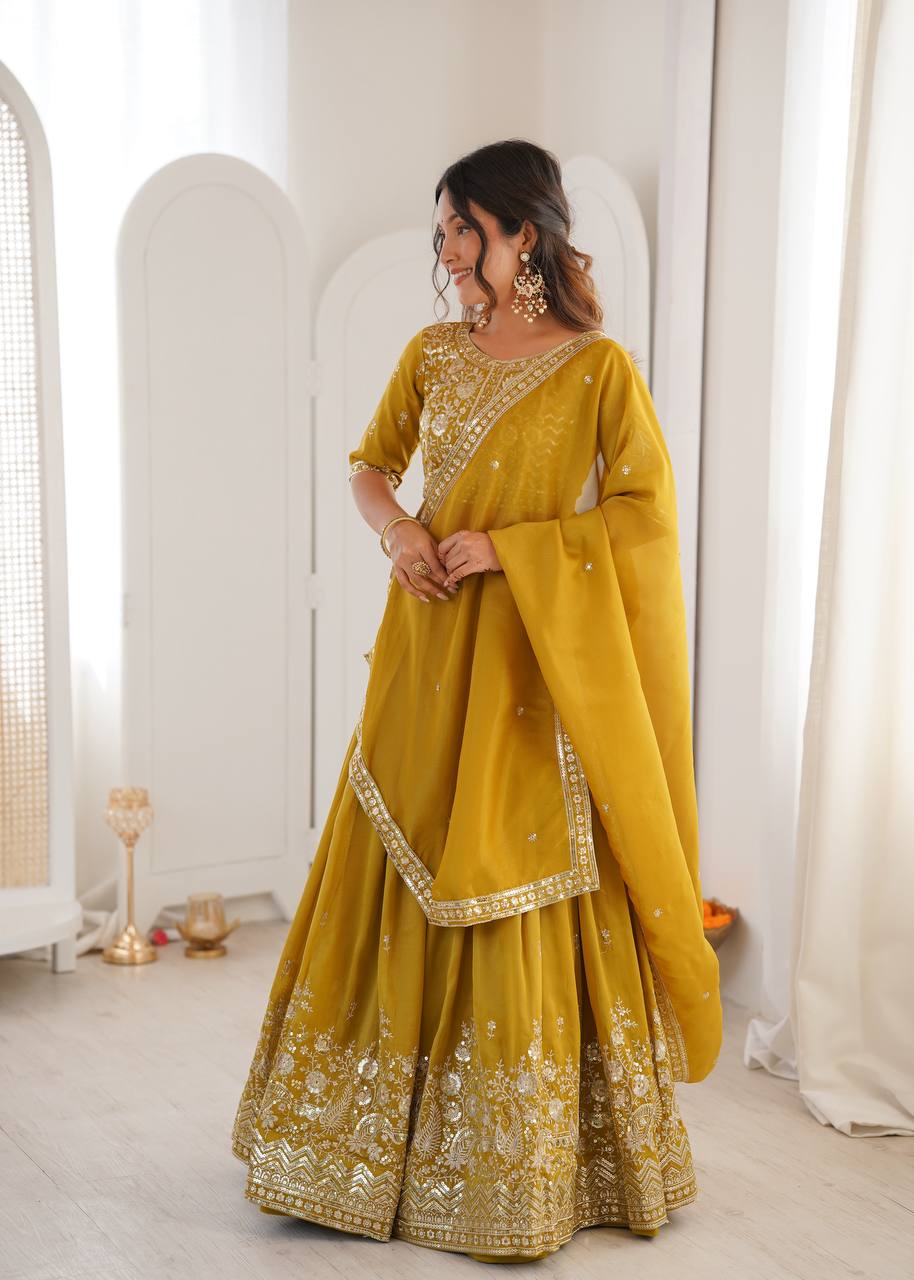 Lehenga Mart Designer Shimmer Lehenga Choli For Wedding-Mustard - Dista