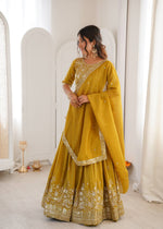 Thumbnail for Lehenga Mart Designer Shimmer Lehenga Choli For Wedding-Mustard - Dista