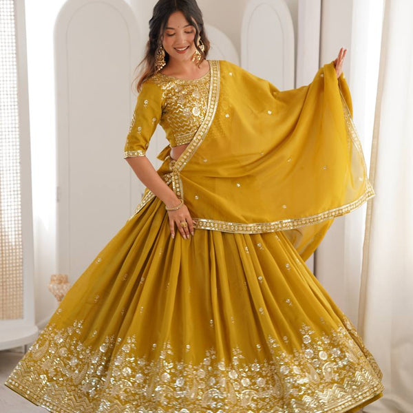 Lehenga Mart Designer Shimmer Lehenga Choli For Wedding-Mustard - Dista