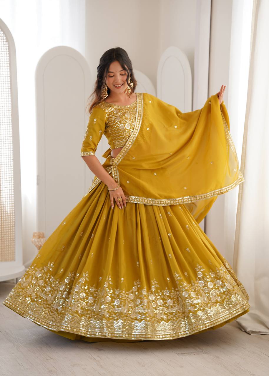 Lehenga Mart Designer Shimmer Lehenga Choli For Wedding-Mustard - Dista