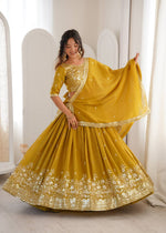 Thumbnail for Lehenga Mart Designer Shimmer Lehenga Choli For Wedding-Mustard - Dista