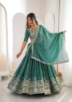 Thumbnail for Lehenga Mart Designer Shimmer Lehenga Choli For Wedding-Green - Dista