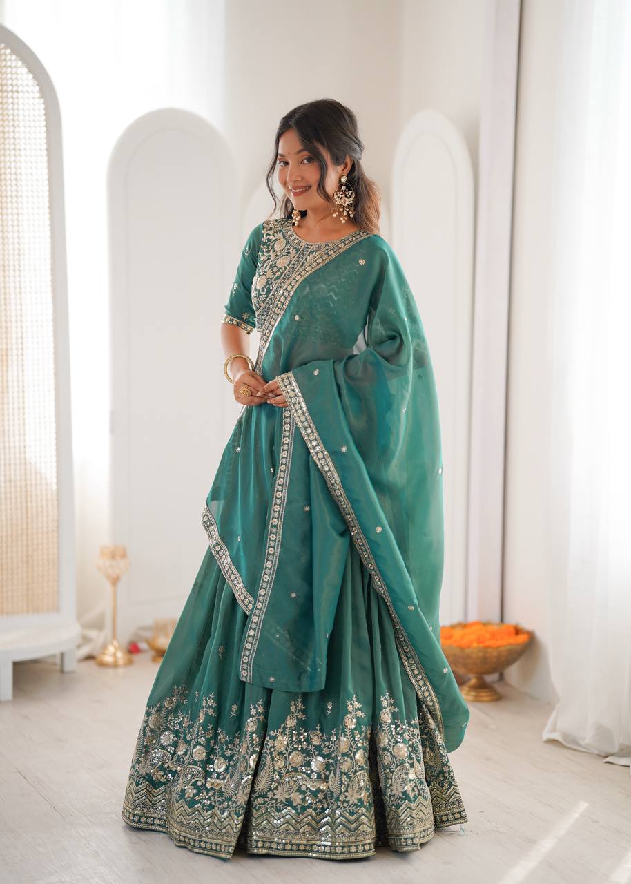 Lehenga Mart Designer Shimmer Lehenga Choli For Wedding-Green - Dista