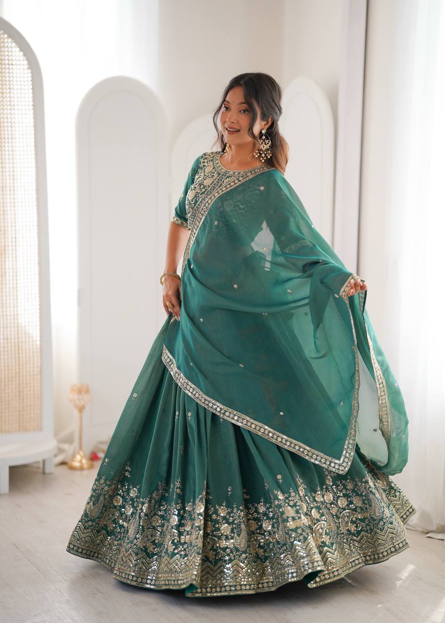 Lehenga Mart Designer Shimmer Lehenga Choli For Wedding-Green - Dista
