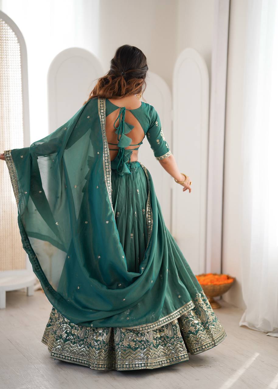 Lehenga Mart Designer Shimmer Lehenga Choli For Wedding-Green - Dista