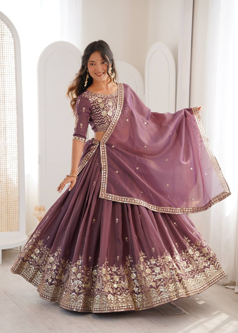 Lehenga Mart Designer Shimmer Lehenga Choli For Wedding-Purple - Dista