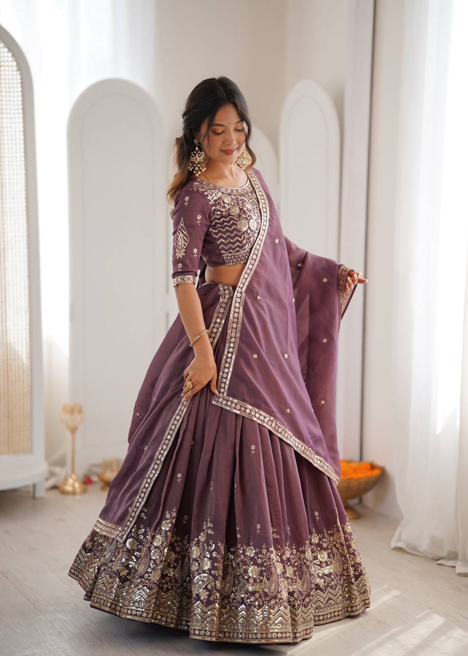 Lehenga Mart Designer Shimmer Lehenga Choli For Wedding-Purple - Dista