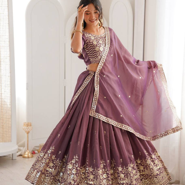 Lehenga Mart Designer Shimmer Lehenga Choli For Wedding-Purple - Dista
