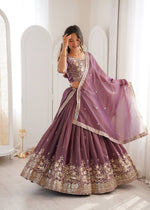 Thumbnail for Lehenga Mart Designer Shimmer Lehenga Choli For Wedding-Purple - Dista
