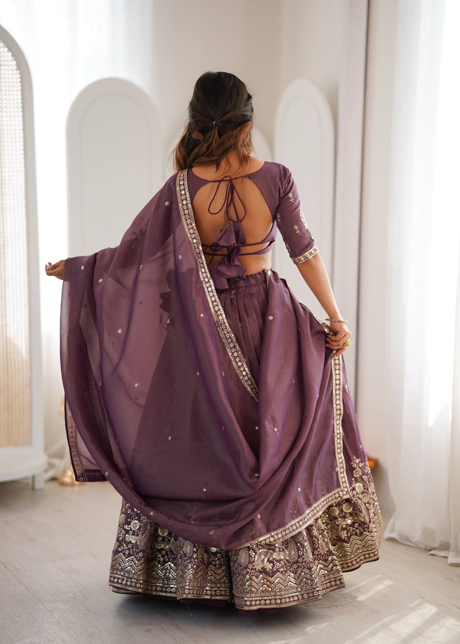 Lehenga Mart Designer Shimmer Lehenga Choli For Wedding-Purple - Dista