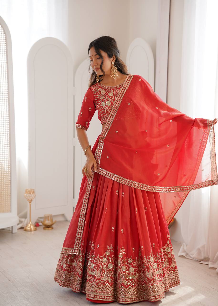 Lehenga Mart Designer Shimmer Lehenga Choli For Wedding-Red - Dista