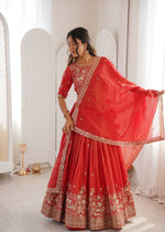 Thumbnail for Lehenga Mart Designer Shimmer Lehenga Choli For Wedding-Red - Dista