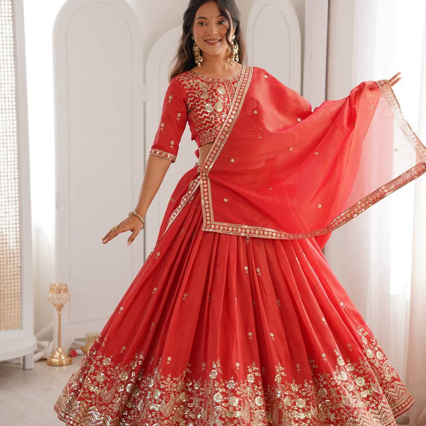 Lehenga Mart Designer Shimmer Lehenga Choli For Wedding-Red - Dista