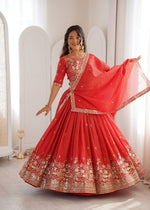Thumbnail for Lehenga Mart Designer Shimmer Lehenga Choli For Wedding-Red - Dista