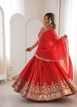 Thumbnail for Lehenga Mart Designer Shimmer Lehenga Choli For Wedding-Red - Dista