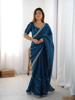 Thumbnail for Lehenga Mart Designer Bollywood Style Party Wear Saree-Blue - Dista