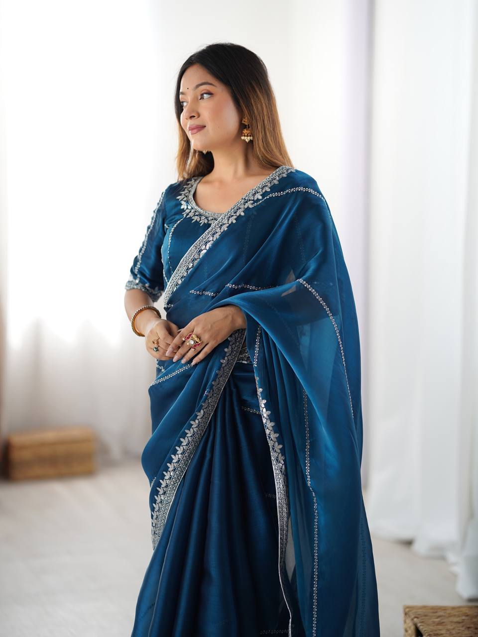 Lehenga Mart Designer Bollywood Style Party Wear Saree-Blue - Dista