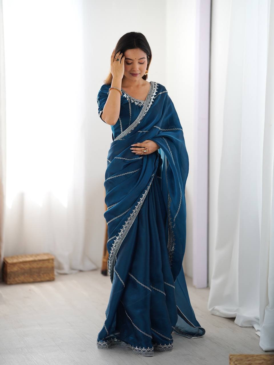 Lehenga Mart Designer Bollywood Style Party Wear Saree-Blue - Dista
