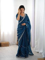 Thumbnail for Lehenga Mart Designer Bollywood Style Party Wear Saree-Blue - Dista