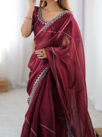 Thumbnail for Lehenga Mart Designer Bollywood Style Party Wear Saree-Marun