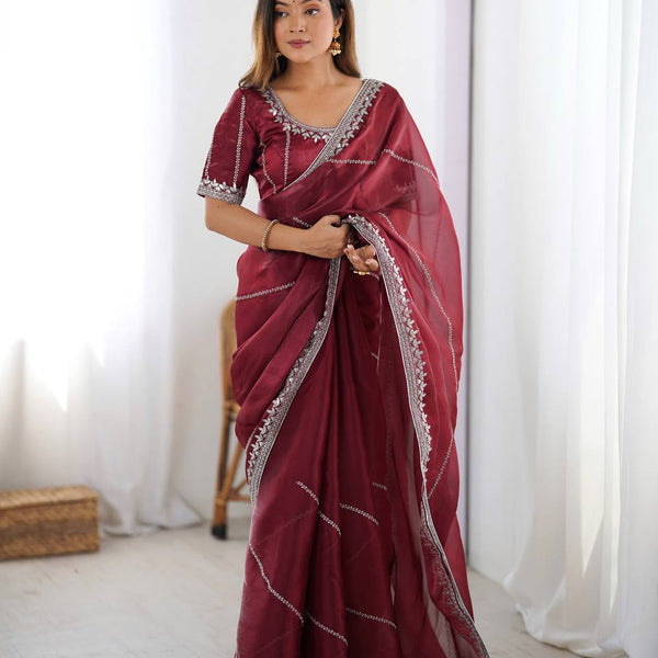 Lehenga Mart Designer Bollywood Style Party Wear Saree-Marun