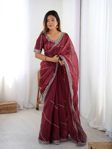 Lehenga Mart Designer Bollywood Style Party Wear Saree-Marun - Dista