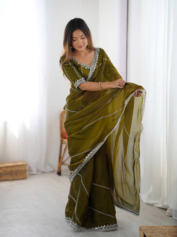 Lehenga Mart Designer Bollywood Style Party Wear Saree-Olive - Dista