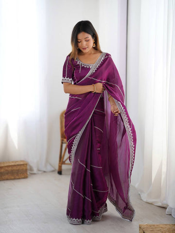 Lehenga Mart Designer Bollywood Style Party Wear Saree-Purple - Dista