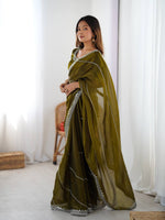 Thumbnail for Prazu Fashion Mehndi Thread Sequins Organza Silk Party Wear Saree - Distacart