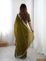 Thumbnail for Prazu Fashion Mehndi Thread Sequins Organza Silk Party Wear Saree - Distacart