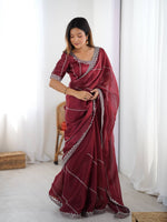 Thumbnail for Prazu Fashion Maroon Thread Sequence Organza Silk Party Wear Saree - Distacart
