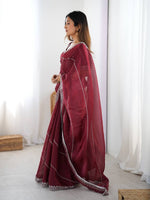 Thumbnail for Prazu Fashion Maroon Thread Sequence Organza Silk Party Wear Saree - Distacart