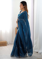 Thumbnail for Prazu Fashion Rama Thread Sequence Organza Silk Party Wear Saree - Distacart
