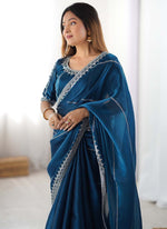 Thumbnail for Prazu Fashion Rama Thread Sequence Organza Silk Party Wear Saree - Distacart